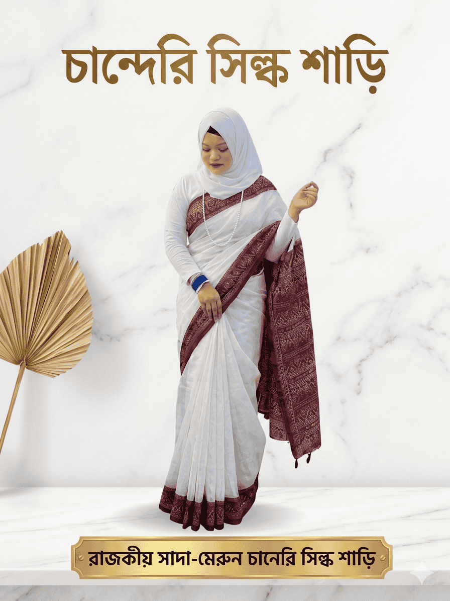 chanderi Silk saree-(white-merun)